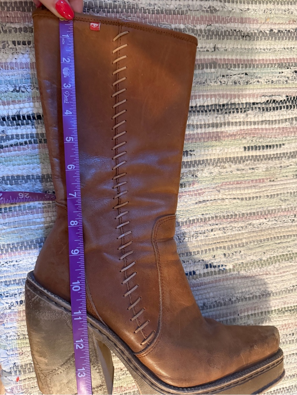 Vintage Leather Platform Boots in Cognac Brown - Picture 9 of 10